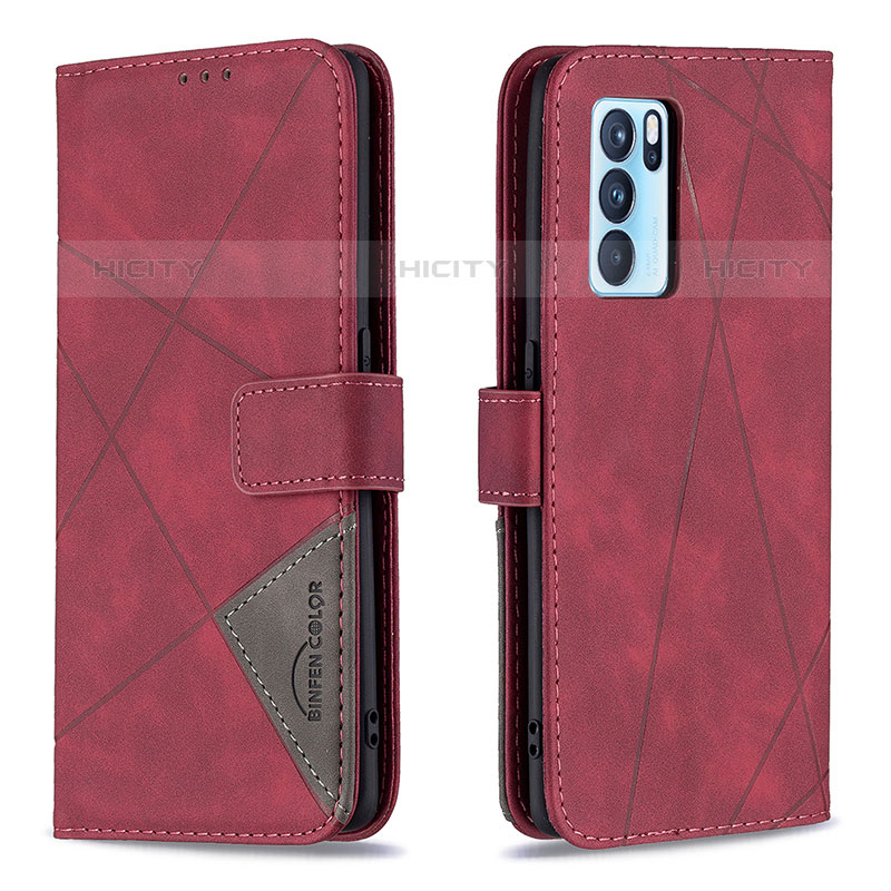 Funda de Cuero Cartera con Soporte Carcasa B08F para Oppo Reno6 Pro 5G India