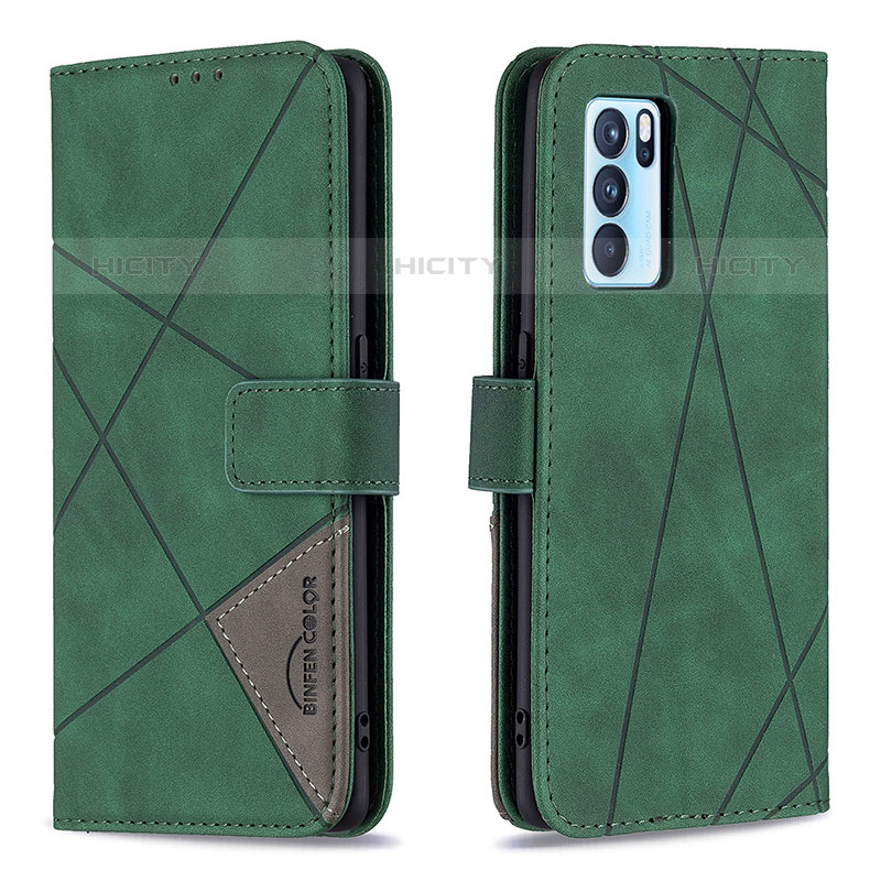 Funda de Cuero Cartera con Soporte Carcasa B08F para Oppo Reno6 Pro 5G India Verde