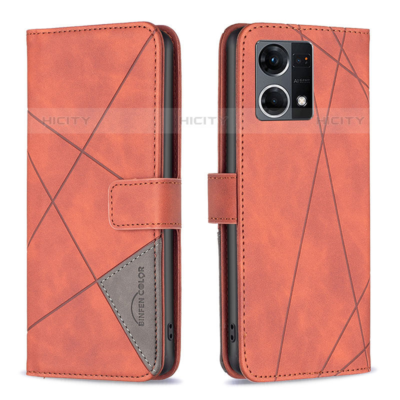 Funda de Cuero Cartera con Soporte Carcasa B08F para Oppo Reno7 4G Naranja