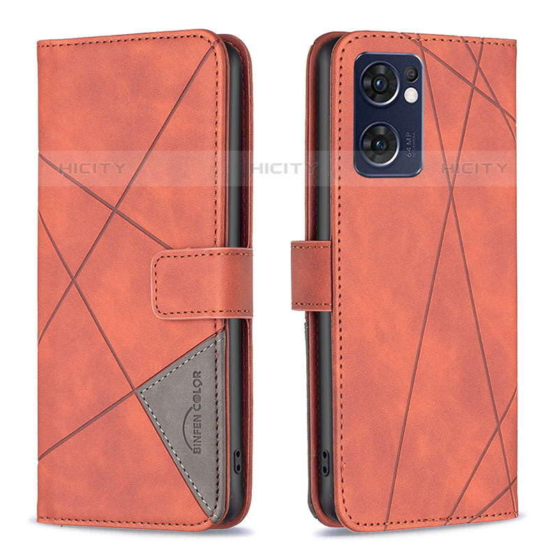 Funda de Cuero Cartera con Soporte Carcasa B08F para Oppo Reno7 5G Naranja