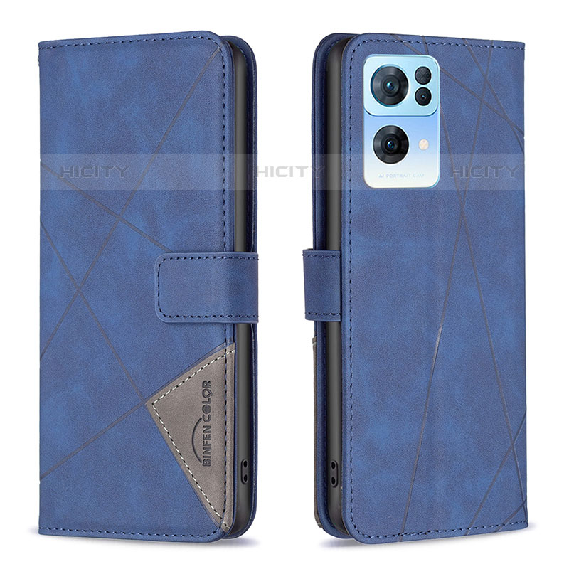 Funda de Cuero Cartera con Soporte Carcasa B08F para Oppo Reno7 Pro 5G Azul