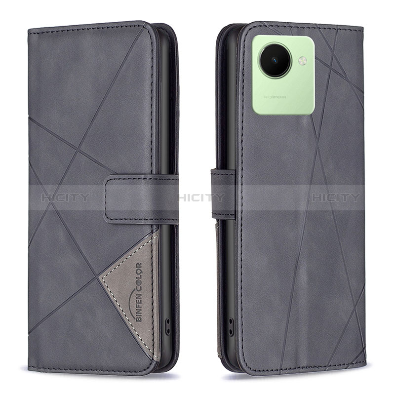 Funda de Cuero Cartera con Soporte Carcasa B08F para Realme C30s Negro