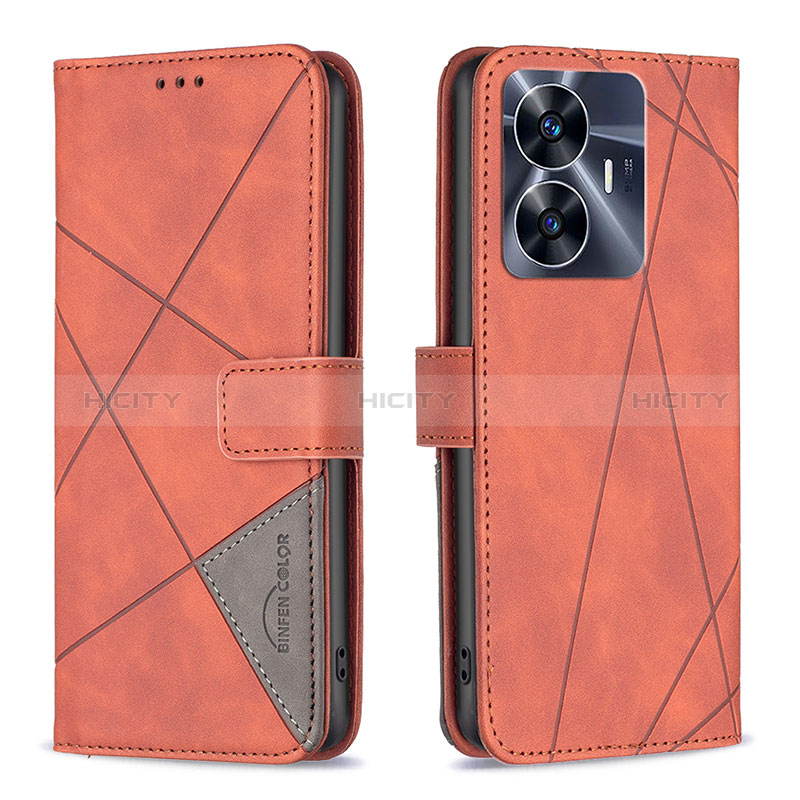 Funda de Cuero Cartera con Soporte Carcasa B08F para Realme C55 Naranja