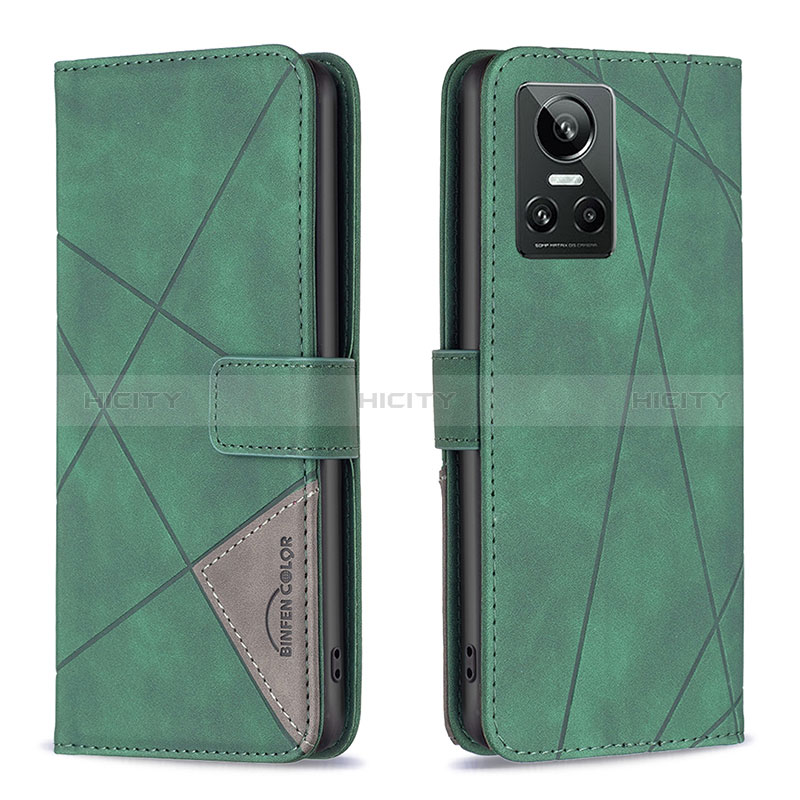 Funda de Cuero Cartera con Soporte Carcasa B08F para Realme GT Neo3 5G Verde