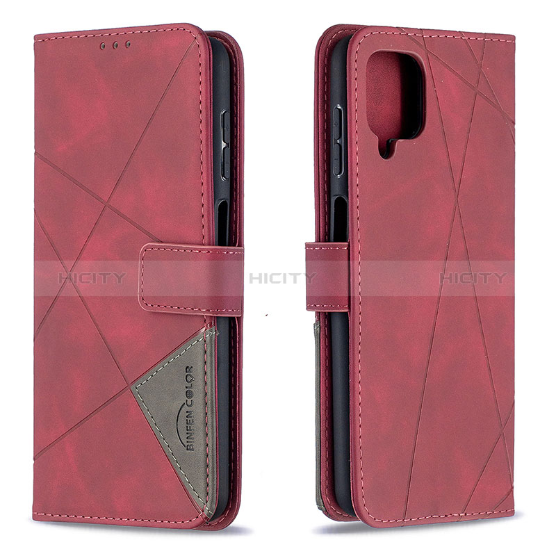 Funda de Cuero Cartera con Soporte Carcasa B08F para Samsung Galaxy A12 5G Rojo