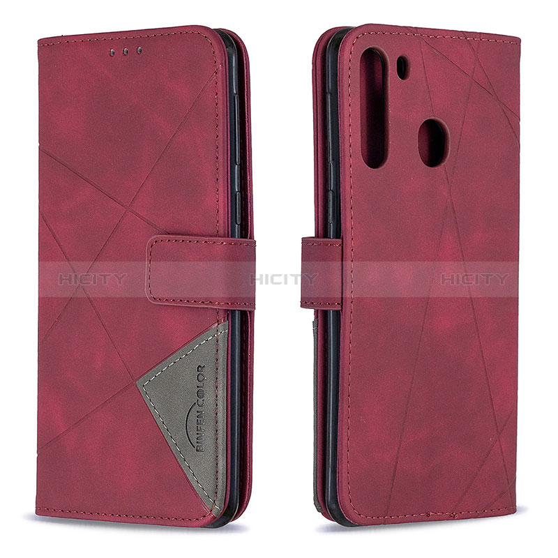 Funda de Cuero Cartera con Soporte Carcasa B08F para Samsung Galaxy A21 Rojo