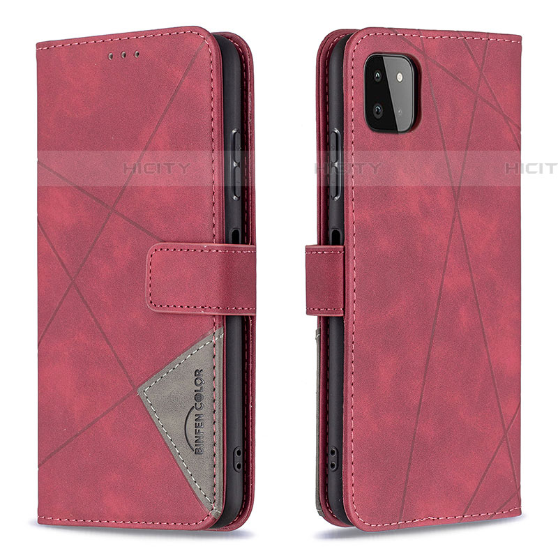 Funda de Cuero Cartera con Soporte Carcasa B08F para Samsung Galaxy F42 5G Rojo