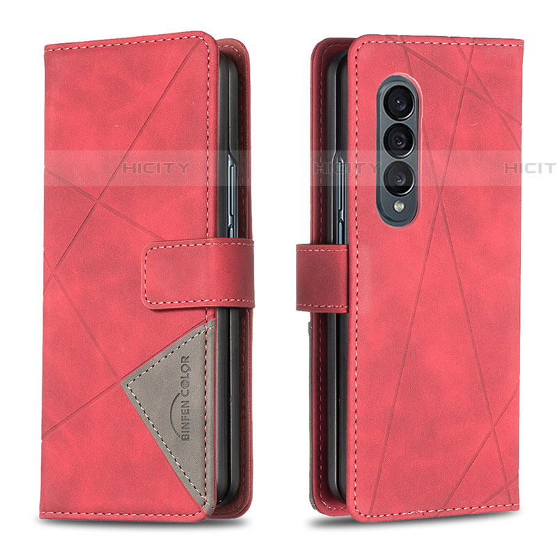 Funda de Cuero Cartera con Soporte Carcasa B08F para Samsung Galaxy Z Fold4 5G Rojo