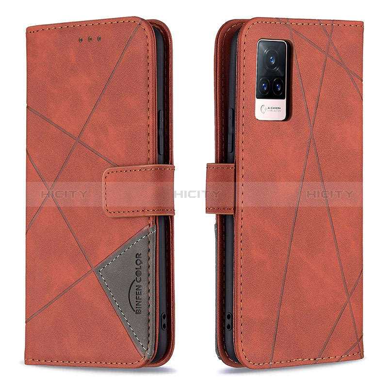 Funda de Cuero Cartera con Soporte Carcasa B08F para Vivo V21 5G Naranja