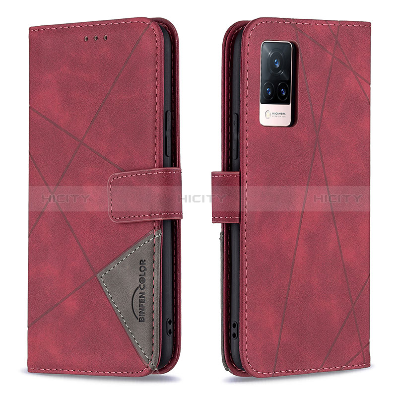 Funda de Cuero Cartera con Soporte Carcasa B08F para Vivo V21 5G Rojo