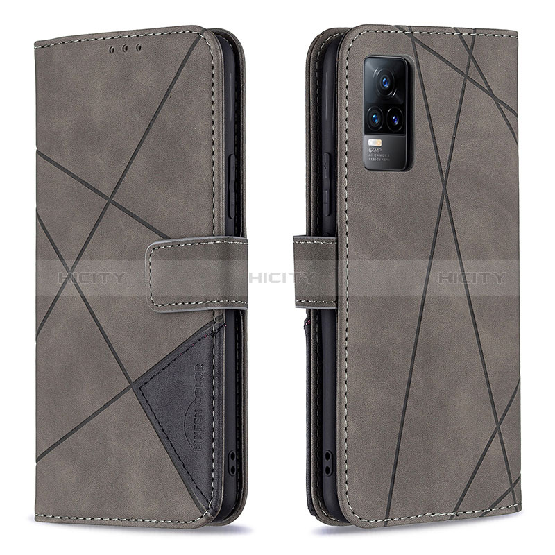 Funda de Cuero Cartera con Soporte Carcasa B08F para Vivo V21e 4G Gris