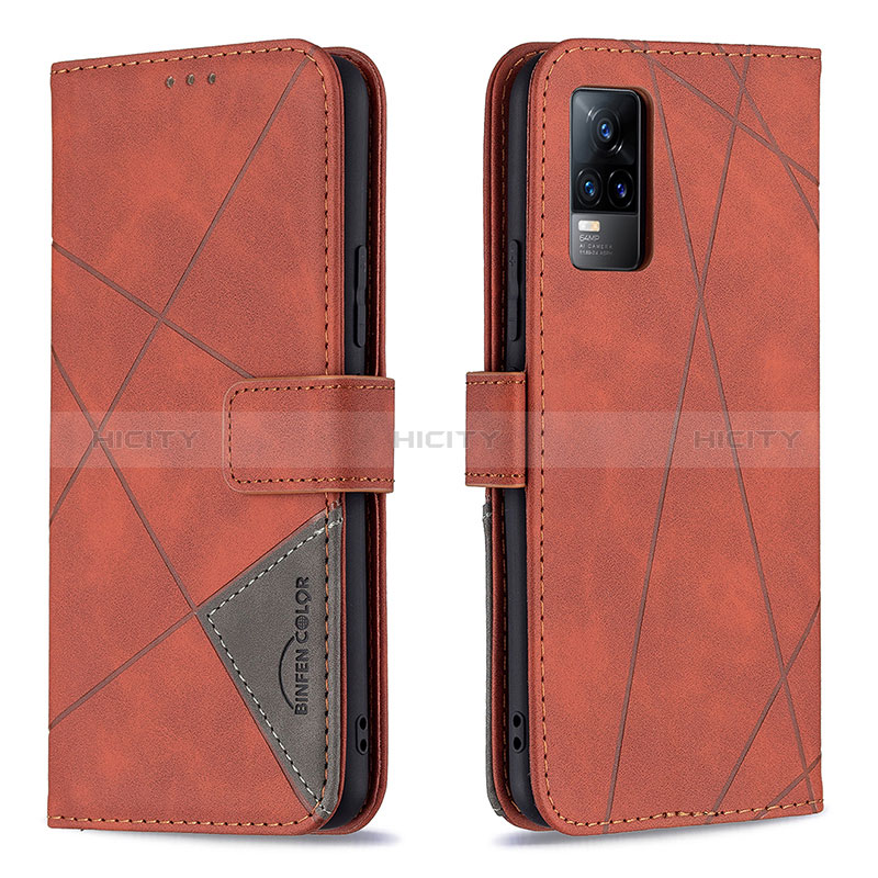 Funda de Cuero Cartera con Soporte Carcasa B08F para Vivo V21e 4G Naranja