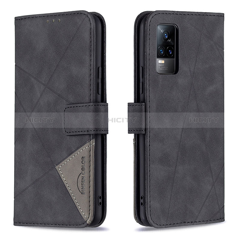 Funda de Cuero Cartera con Soporte Carcasa B08F para Vivo V21e 4G Negro