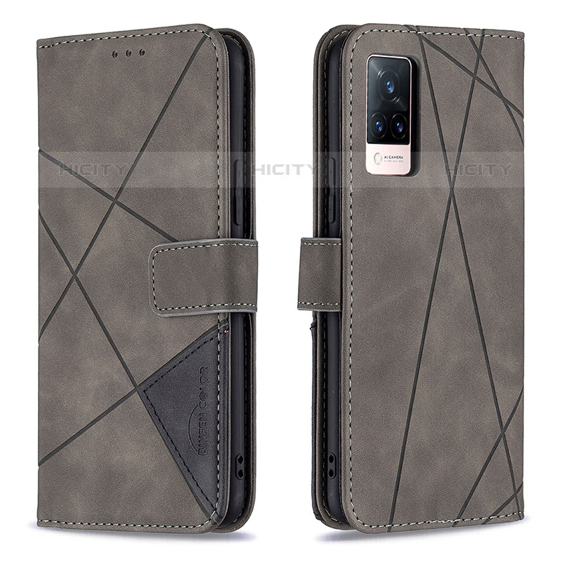 Funda de Cuero Cartera con Soporte Carcasa B08F para Vivo V21s 5G Gris