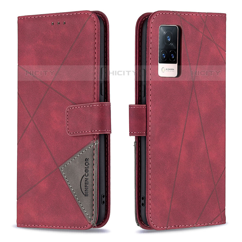 Funda de Cuero Cartera con Soporte Carcasa B08F para Vivo V21s 5G Rojo