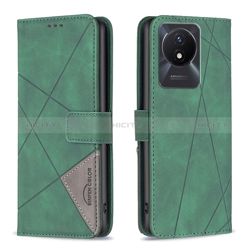 Funda de Cuero Cartera con Soporte Carcasa B08F para Vivo Y02A Verde