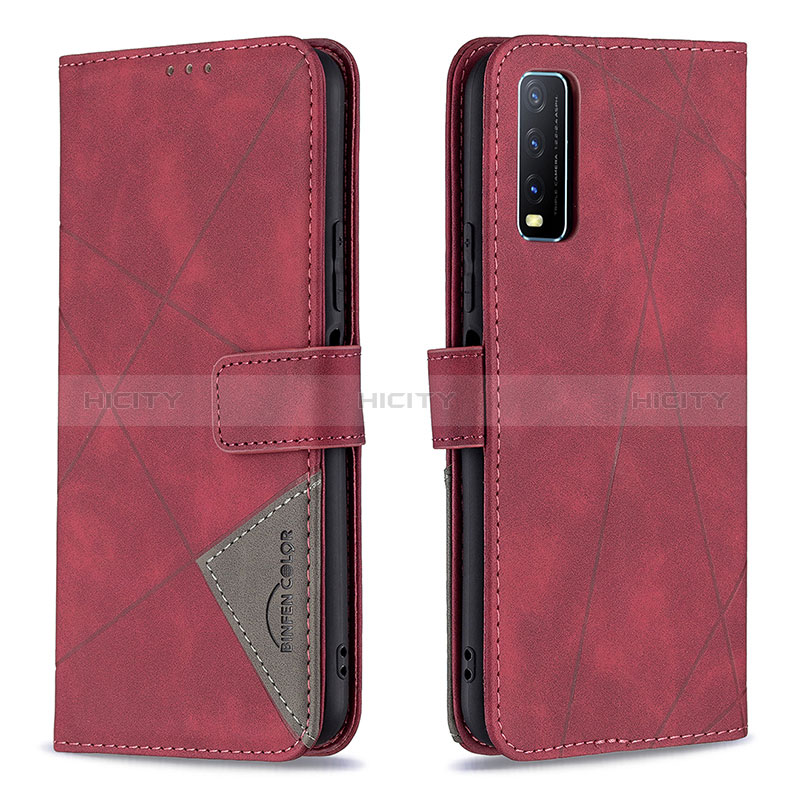 Funda de Cuero Cartera con Soporte Carcasa B08F para Vivo Y11s Rojo