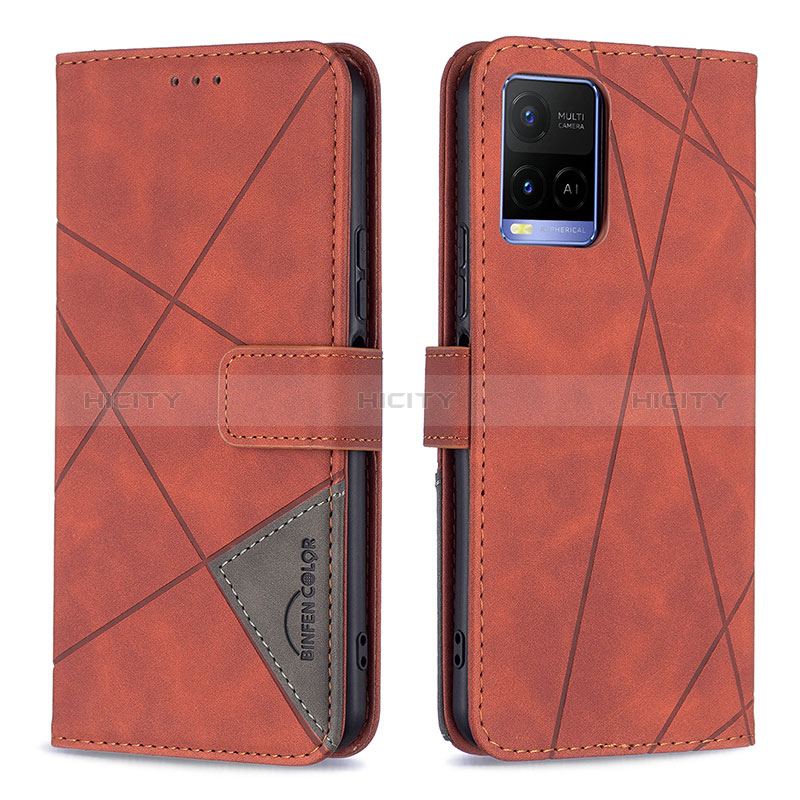 Funda de Cuero Cartera con Soporte Carcasa B08F para Vivo Y32 4G Naranja