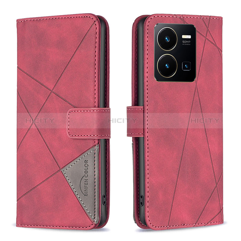 Funda de Cuero Cartera con Soporte Carcasa B08F para Vivo Y35 4G Rojo