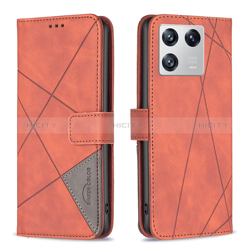 Funda de Cuero Cartera con Soporte Carcasa B08F para Xiaomi Mi 13 5G Naranja