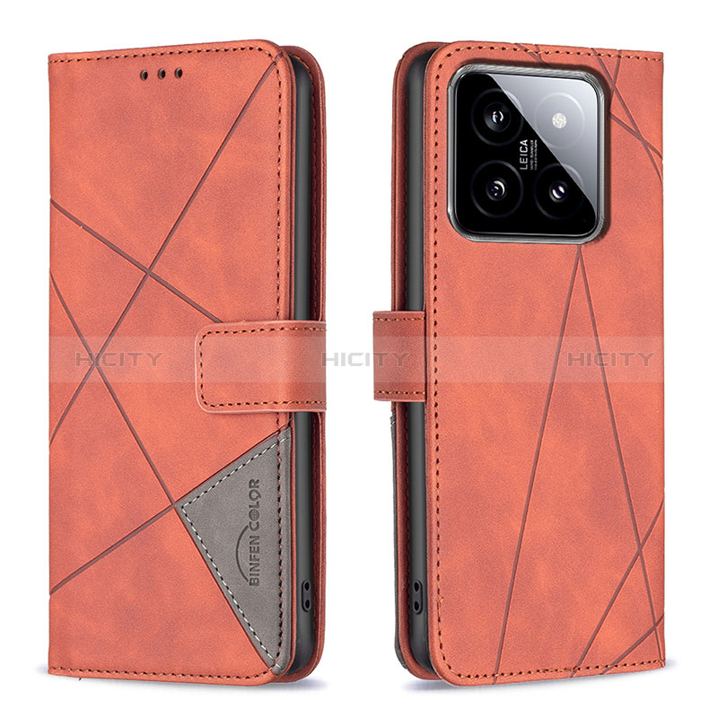 Funda de Cuero Cartera con Soporte Carcasa B08F para Xiaomi Mi 14 5G Naranja