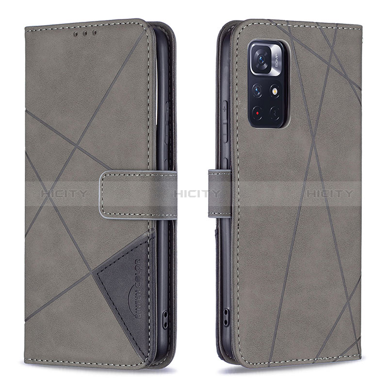 Funda de Cuero Cartera con Soporte Carcasa B08F para Xiaomi Poco M4 Pro 5G Gris