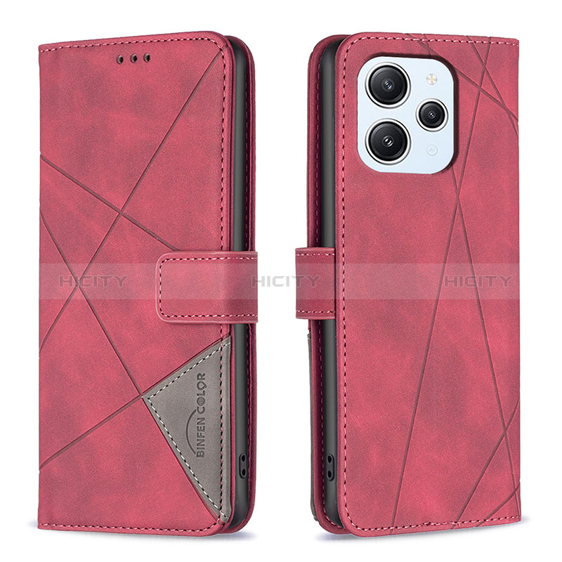 Funda de Cuero Cartera con Soporte Carcasa B08F para Xiaomi Redmi 12 4G Rojo