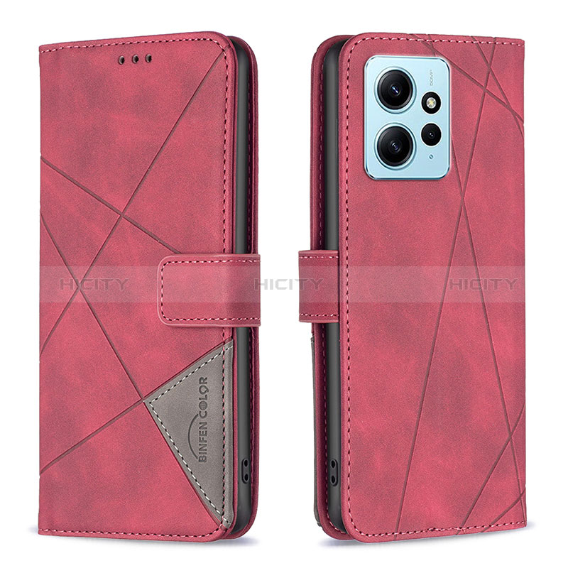 Funda de Cuero Cartera con Soporte Carcasa B08F para Xiaomi Redmi Note 12 4G Rojo