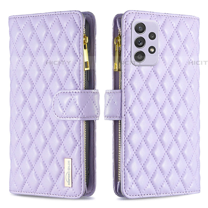 Funda de Cuero Cartera con Soporte Carcasa B11F para Samsung Galaxy A52 5G Morado