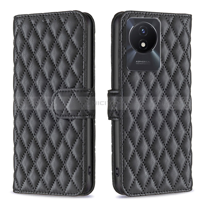 Funda de Cuero Cartera con Soporte Carcasa B11F para Vivo Y02 Negro