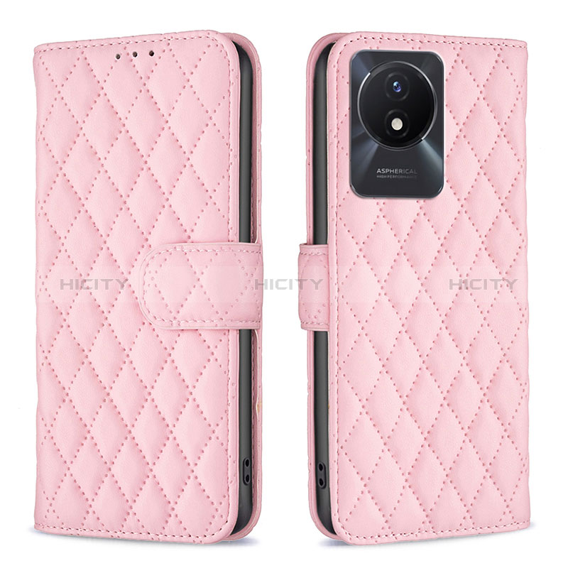 Funda de Cuero Cartera con Soporte Carcasa B11F para Vivo Y02 Oro Rosa