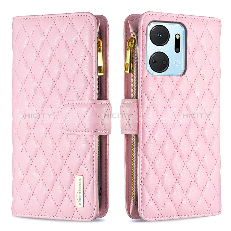 Funda de Cuero Cartera con Soporte Carcasa B12F para Huawei Honor X7a Oro Rosa