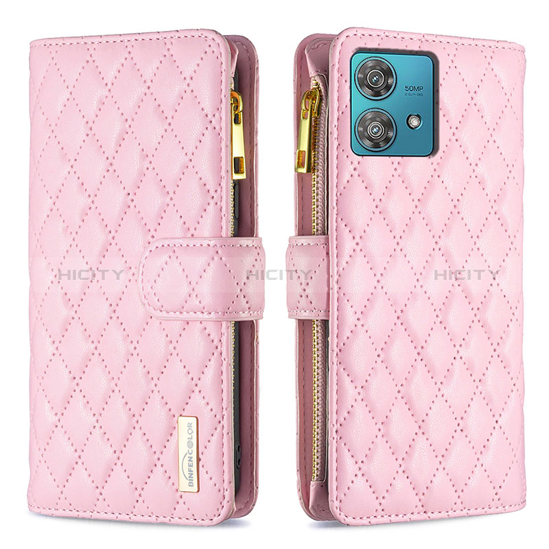 Funda de Cuero Cartera con Soporte Carcasa B12F para Motorola Moto Edge 40 Neo 5G Oro Rosa