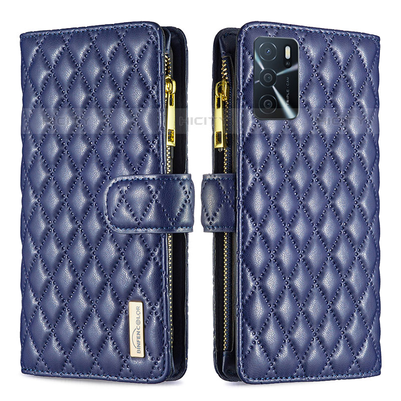 Funda de Cuero Cartera con Soporte Carcasa B12F para Oppo A16s Azul