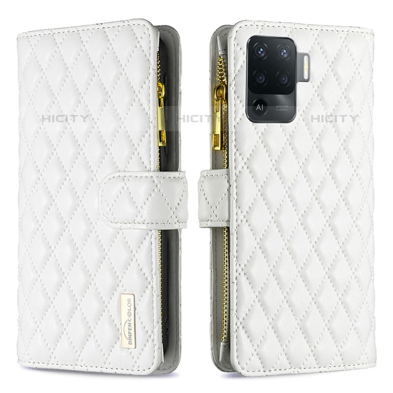 Funda de Cuero Cartera con Soporte Carcasa B12F para Oppo A94 4G Blanco