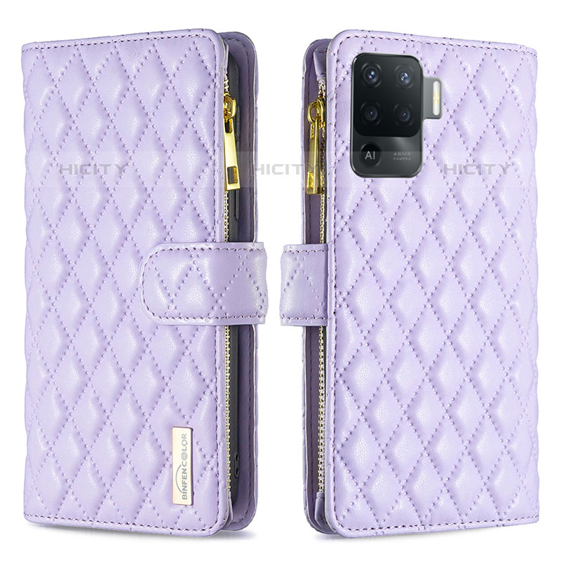 Funda de Cuero Cartera con Soporte Carcasa B12F para Oppo A94 4G Morado