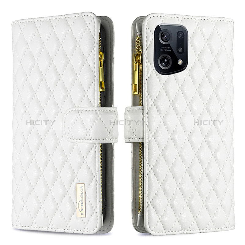 Funda de Cuero Cartera con Soporte Carcasa B12F para Oppo Find X5 5G Blanco