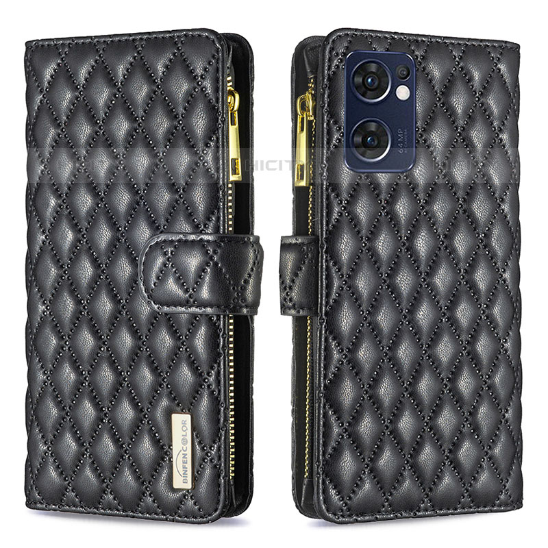 Funda de Cuero Cartera con Soporte Carcasa B12F para Oppo Reno7 5G Negro