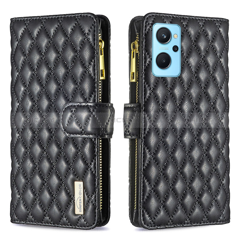 Funda de Cuero Cartera con Soporte Carcasa B12F para Realme 9i 4G Negro