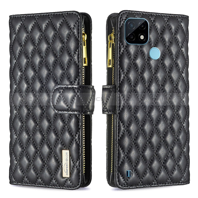 Funda de Cuero Cartera con Soporte Carcasa B12F para Realme C21 Negro