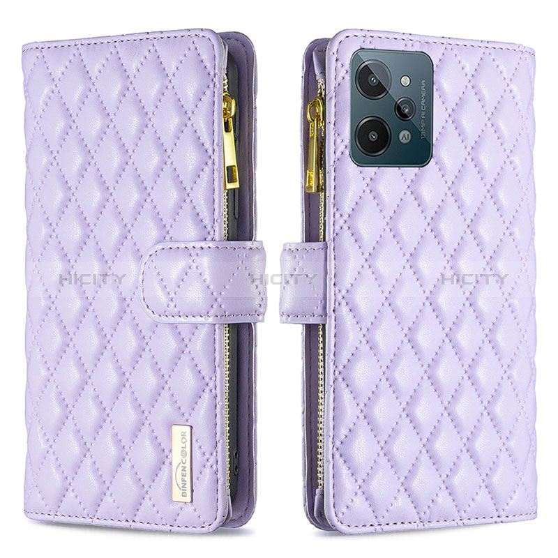 Funda de Cuero Cartera con Soporte Carcasa B12F para Realme C31 Morado