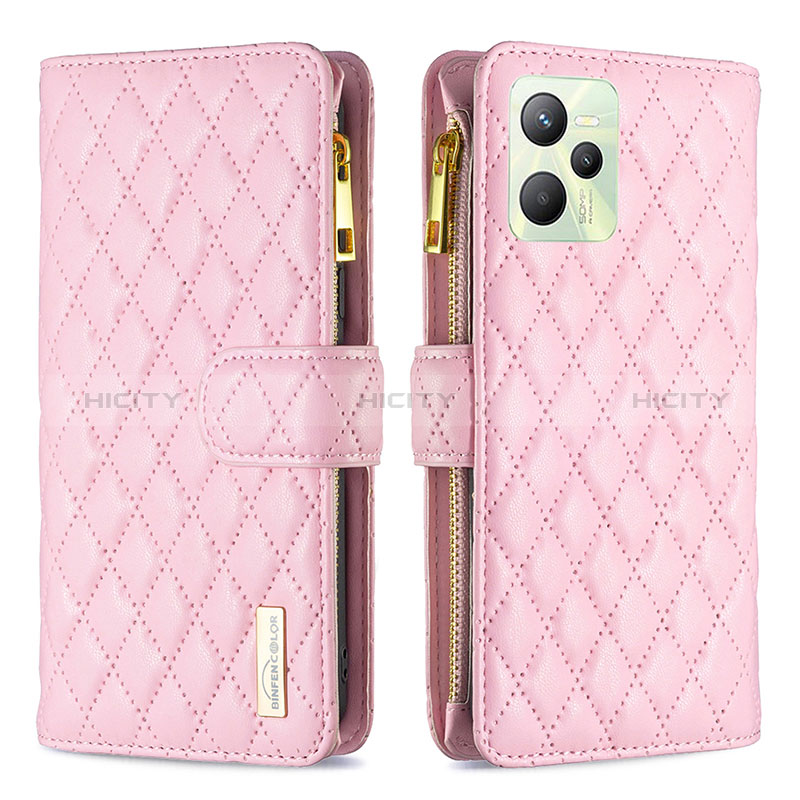 Funda de Cuero Cartera con Soporte Carcasa B12F para Realme C35 Oro Rosa