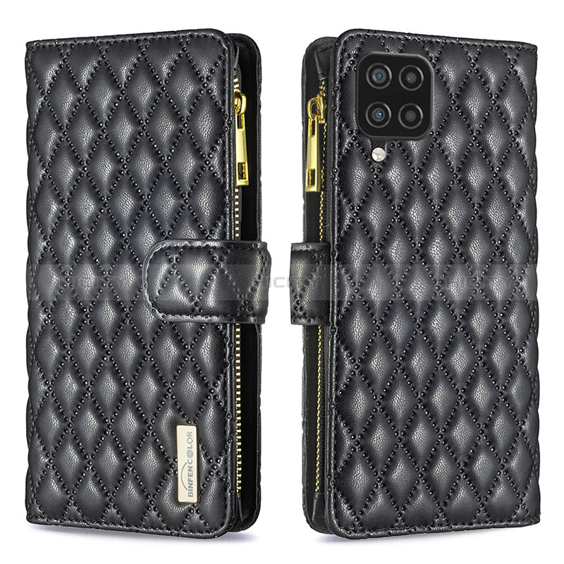 Funda de Cuero Cartera con Soporte Carcasa B12F para Samsung Galaxy A12 Nacho Negro