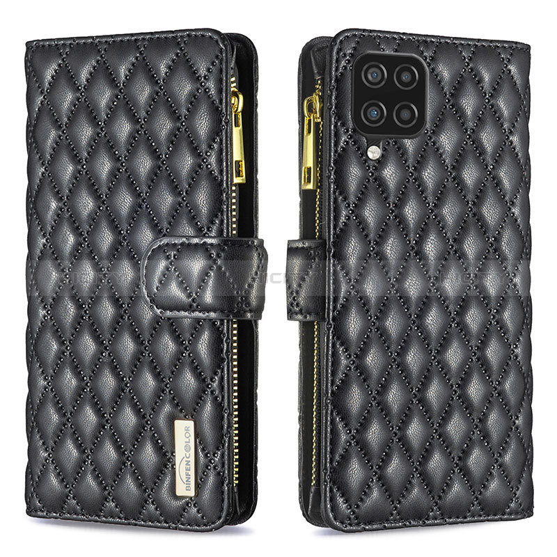 Funda de Cuero Cartera con Soporte Carcasa B12F para Samsung Galaxy A12 Negro