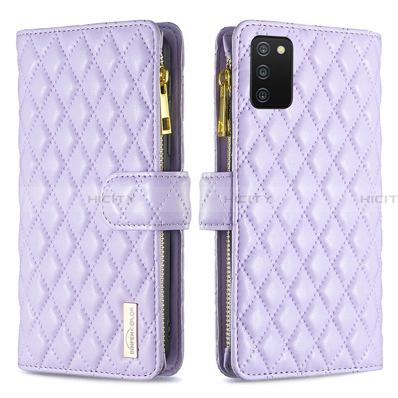 Funda de Cuero Cartera con Soporte Carcasa B12F para Samsung Galaxy F02S SM-E025F Morado