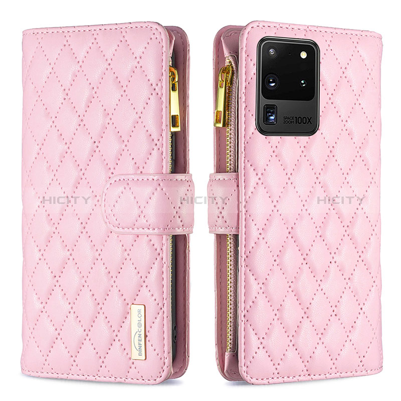 Funda de Cuero Cartera con Soporte Carcasa B12F para Samsung Galaxy S20 Ultra 5G Oro Rosa