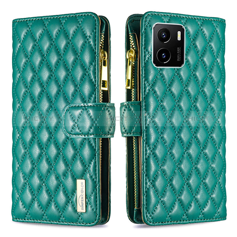 Funda de Cuero Cartera con Soporte Carcasa B12F para Vivo Y01A Verde