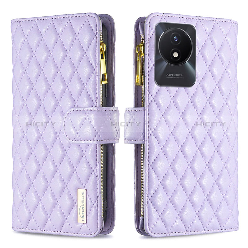 Funda de Cuero Cartera con Soporte Carcasa B12F para Vivo Y02A Morado