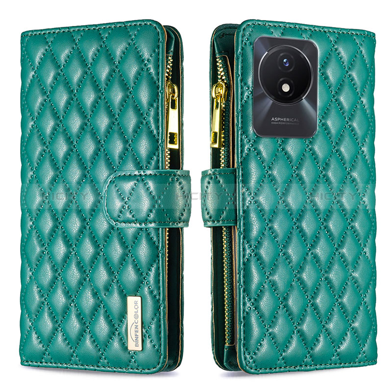 Funda de Cuero Cartera con Soporte Carcasa B12F para Vivo Y02A Verde