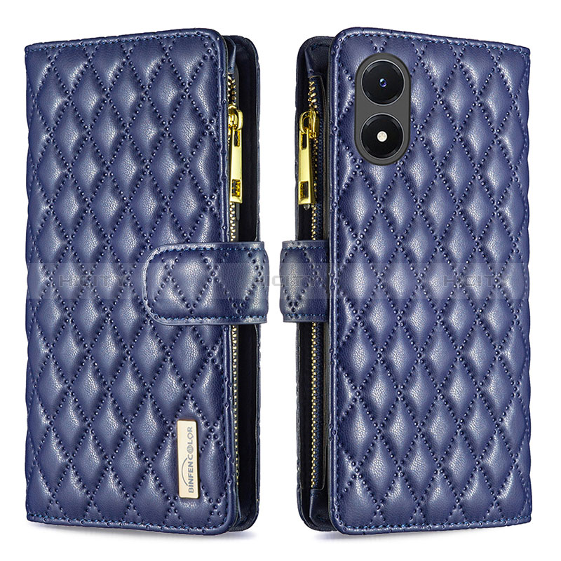 Funda de Cuero Cartera con Soporte Carcasa B12F para Vivo Y02S Azul